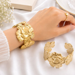 Metallic Texture Gold-Tone Stainless Steel Cuff Bracelet-29