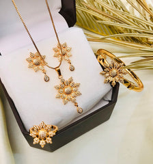 Zircon Leaf Necklace & Kara-01 (Golden)