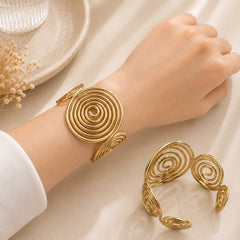 Metallic Texture Gold-Tone Stainless Steel Cuff Bracelet-22