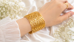 Metallic Texture Gold-Tone Stainless Steel Cuff Bracelet-26