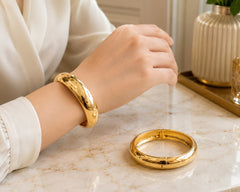 Metallic Texture Gold-Tone Stainless Steel Cuff Bracelet-30