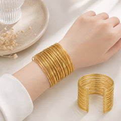 Metallic Texture Gold-Tone Stainless Steel Cuff Bracelet-24