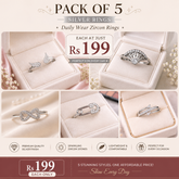 Zircon Silver Rings (Pack of 5)