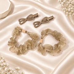 Ruffle Pony & Hair Clip Set (Brown)