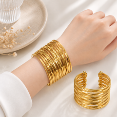 Metallic Texture Gold-Tone Stainless Steel Cuff Bracelet-32