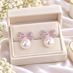 Bow Pearl Studs (Light Pink)