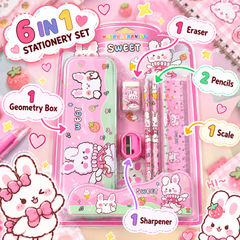 Cute Bunny 6 in 1 Stationery Set