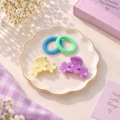 Mini Hair Clips & Hair Ties Set-05 (Assorted Colors)