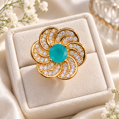 Zircon Ring-475 (Golden/Ferozi)