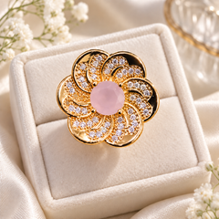 Zircon Ring-475 (Golden/Pink)