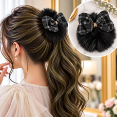 Bow Furry Ponytail-02 (Black)