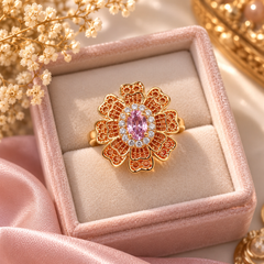 Zircon Ring-513 (Golden/Pink)