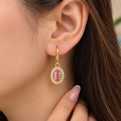 Zircon Hoop Earring-293 (Pink)