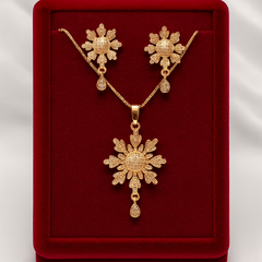 Leaf Zircon Locket Set (Golden)