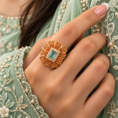 Zircon Ring-487 (Golden/Mint)