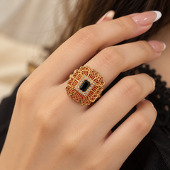 Zircon Ring-487 (Golden/Black)