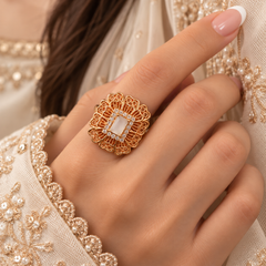 Zircon Ring-487 (Golden/Off White)