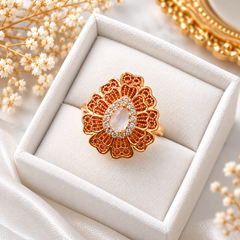 Zircon Ring-483 (Golden/Off White)