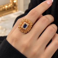 Zircon Ring-487 (Golden/Blue)