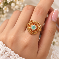 Zircon Ring-484 (Golden/Mint Green)