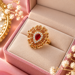 Zircon Ring-483 (Golden/Maroon)