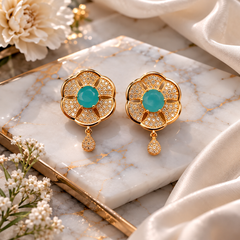 Zircon Earring-283 (Golden/Mint Green)