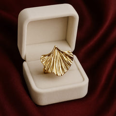 Gold Plated Stainless Steel Ring-12 (Ginkgo Leaf)