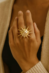 Gold Plated Stainless Steel Ring-16 (Sun)