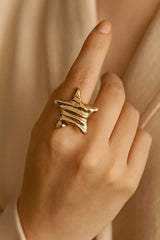 Gold Plated Stainless Steel Ring-22 (Star)
