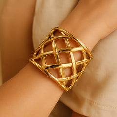 Metallic Texture Gold-Tone Stainless Steel Cuff Bracelet-09