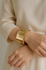Metallic Texture Gold-Tone Stainless Steel Cuff Bracelet-07