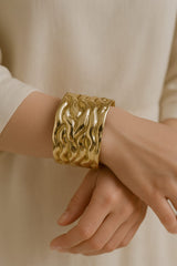 Metallic Texture Gold-Tone Stainless Steel Cuff Bracelet-05