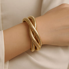 Metallic Texture Gold-Tone Stainless Steel Cuff Bracelet-03