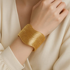 Metallic Texture Gold-Tone Stainless Steel Cuff Bracelet-01