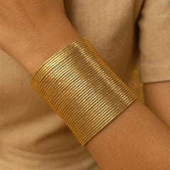 Metallic Texture Gold-Tone Stainless Steel Cuff Bracelet-16