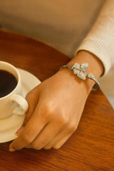 Zircon Kara Bracelet-02 (Silver) (Openable)