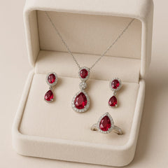Zircon Locket Set-63 (Silver) (Maroon)