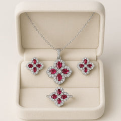 Zircon Locket Set-117 (Silver) (Maroon)