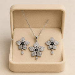 Zircon Locket Set-124 (Silver/Black)