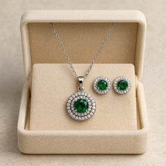 Zircon Locket Set-125 (Silver/Green)