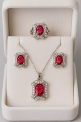 Zircon Locket Set-127 (Silver/Maroon)