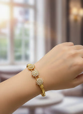 Gold Plated Zircon Kara Bracelet-25 (Golden)