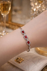 Zircon Bracelet-72 (Silver) (Maroon)