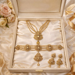 Gold Plated Choker Set With Earring & Matha Patti Set-67 (Golden)