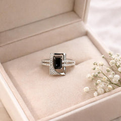 Zircon Ring-238 (Silver) (Black)