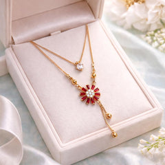 Zircon Double Chain Pendant-414 (Maroon)