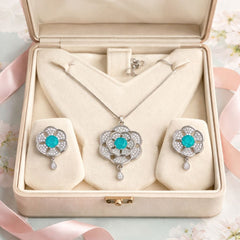 Zircon Locket Set-142 (Silver) (Ferozi)