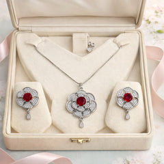 Zircon Locket Set-142 (Silver) (Maroon)