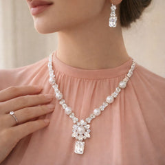 Premium Zircon Necklace-14 (Silver)
