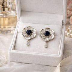 Zircon Earring-150 (Silver) (Black)